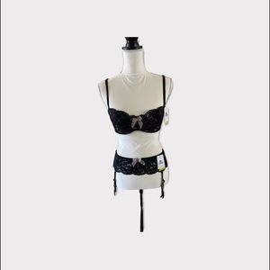 B. Tempt’d by Wacoal Black Balconette Bra - 36B w/Matching Garter Sz M/L - NWT!!